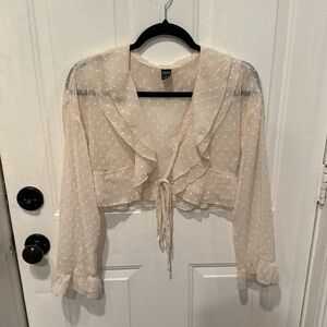 Daisy Cream Ruffled Tie Front Crop Blouse